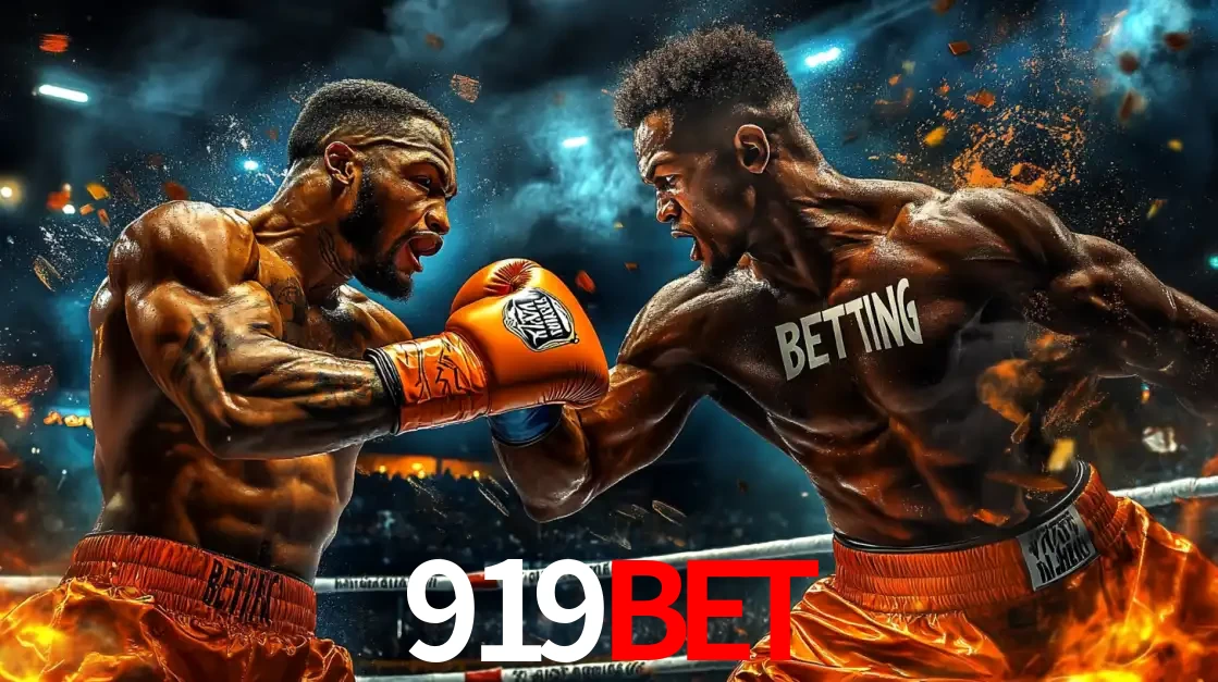 Dois boxeadores em uma luta intensa e explosiva, representando a adrenalina e as oportunidades de apostas em esportes de combate disponíveis na plataforma 919BET.